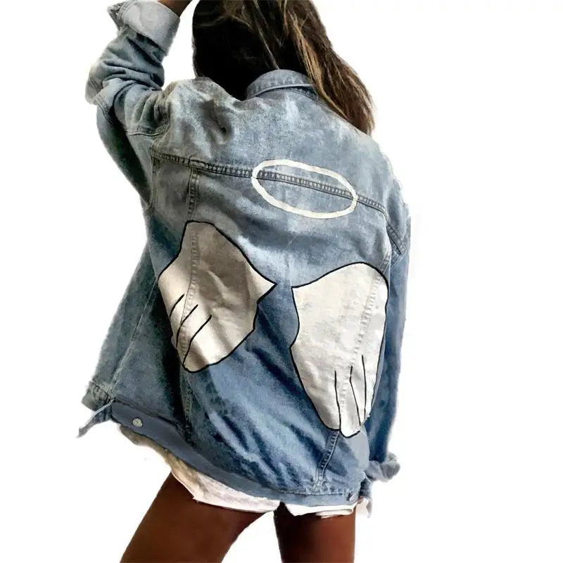 Cappotto di jeans da donna 2023 autunno nuova tendenza del risvolto letterario semplice cappotto di jeans Casual di grandi dimensioni