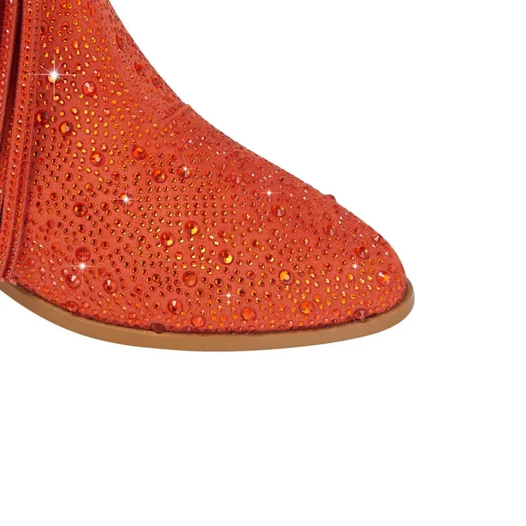 2024 nuovi stivali Chelsea al ginocchio con strass con cerniera nappe a punta moda lucida stivali da donna europei e americani 35-43