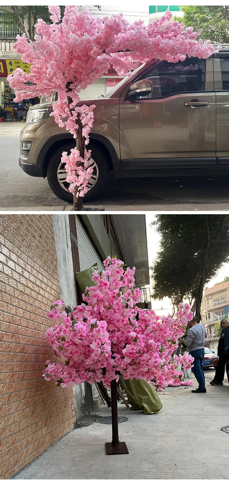 Romantic Simulation cherry tree double layer blooming cherry large plant cafe hotel shopping mall floor Decor props fake tree