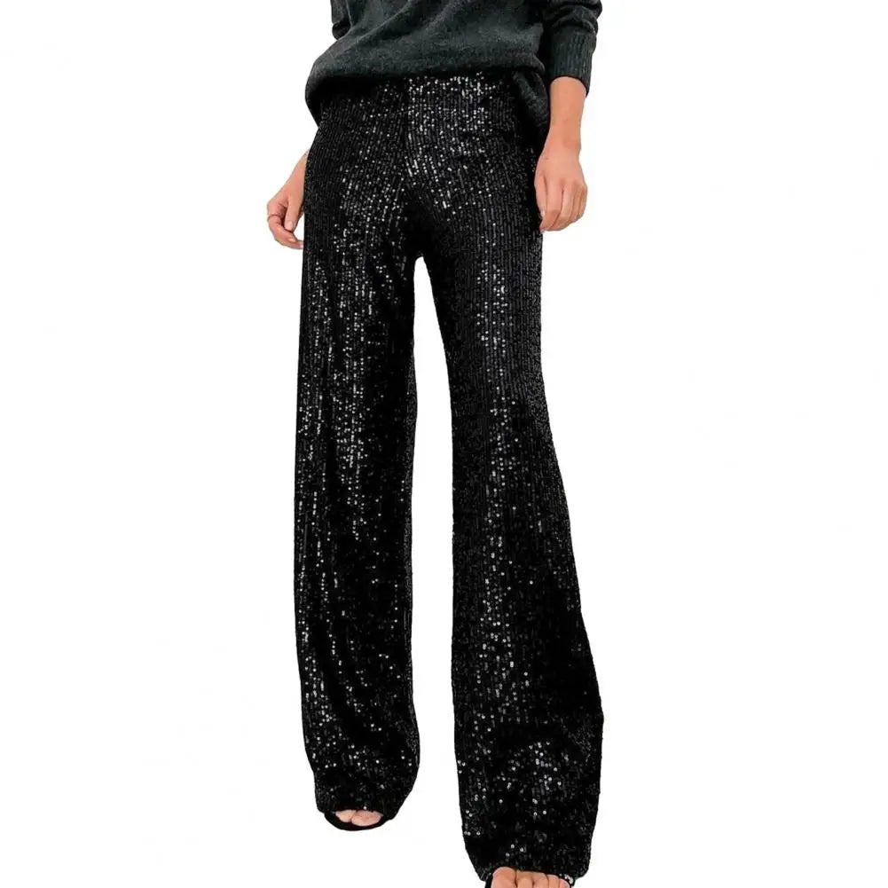 Pantaloni morbidi e comodi Pantaloni leggeri Pantaloni da donna a vita media e gamba larga Pantaloni con paillettes scintillanti Night Club Party Stage