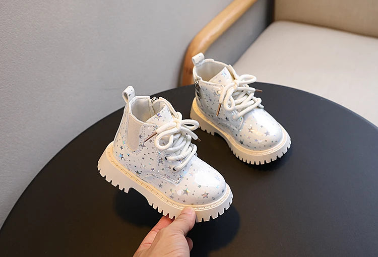 Stivali autunnali per bambini piattaforma Glimmer a stella stivali per bambini belli per il tempo libero moda Unisex alla caviglia-scarpe comode per ragazze dei ragazzi 21-30