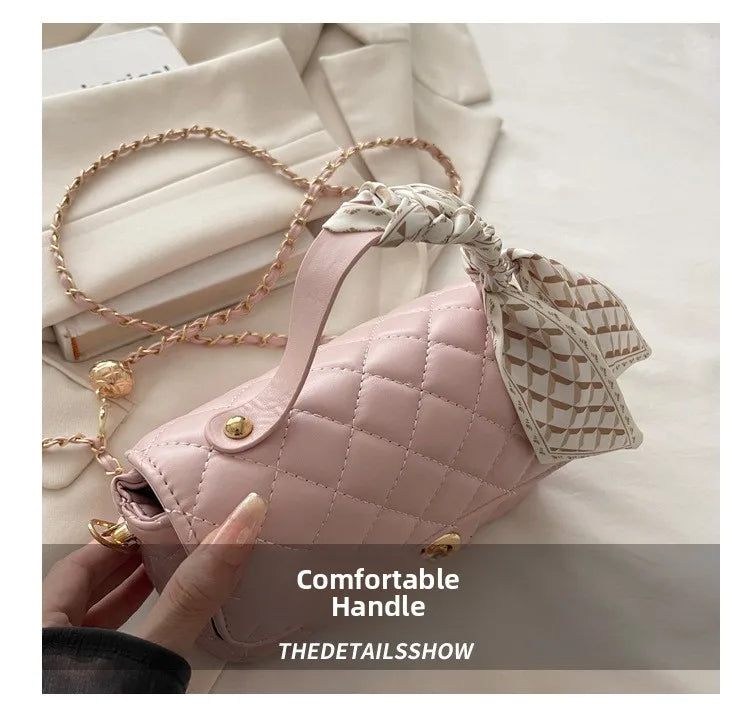 Borsa a tracolla estiva da donna, piccola e quadrata, stile elegante, nuova collezione 2026, di alta gamma, con catena e motivo a griglia