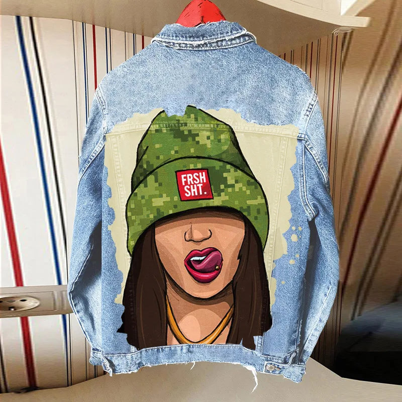 Autunno vendita calda nuovo stile personalizzato stampa giacca di jeans cappotto all'ingrosso commercio estero pezzo di personalizzazione del modello