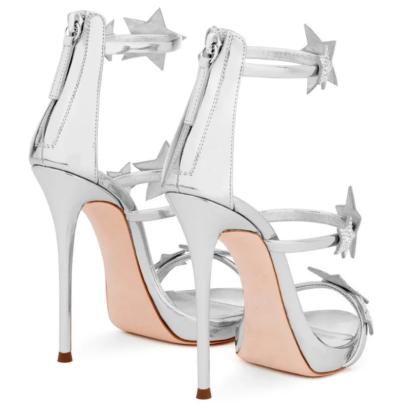 Nuovi Sandali Estivi da Donna con Diamanti e Bottoni a Stella, Tacchi a Spillo, Scarpe da Sposa Sexy con Punta Aperta, Tacchi Sottili, Calzature di Lusso di Nicchia