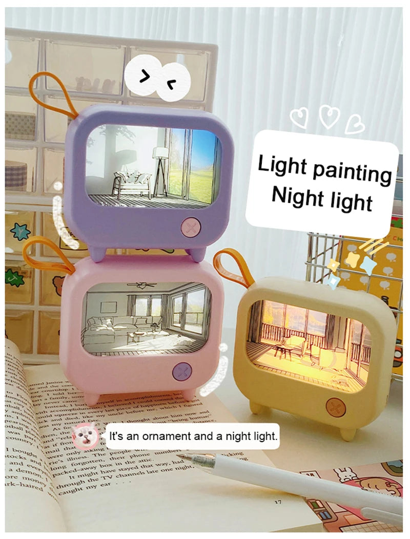 TV Painting Night Light Led Cute Child Learning Table Lamp Room Home Decoration Atmosphere Lighting Mini Desktop Birthday Gift