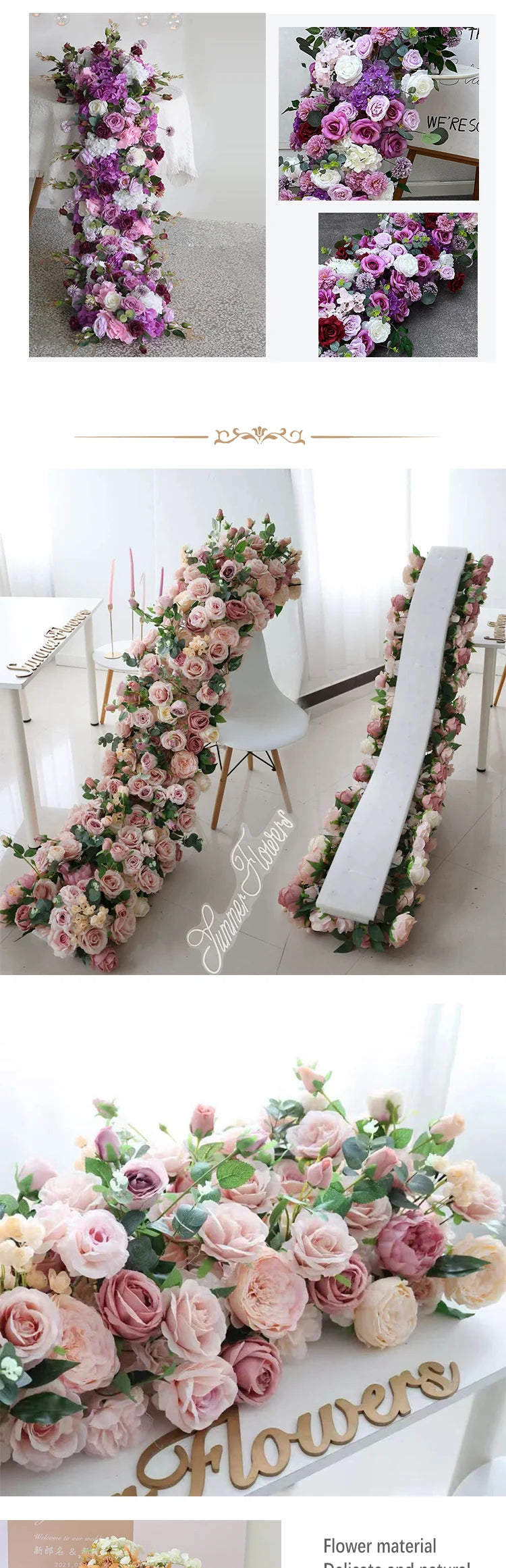 5D Luxury Artificial Flowers Wedding Decoration Table Long Runner Flower Row Floral Backdrop Arrangement Wall Arch Decor Props