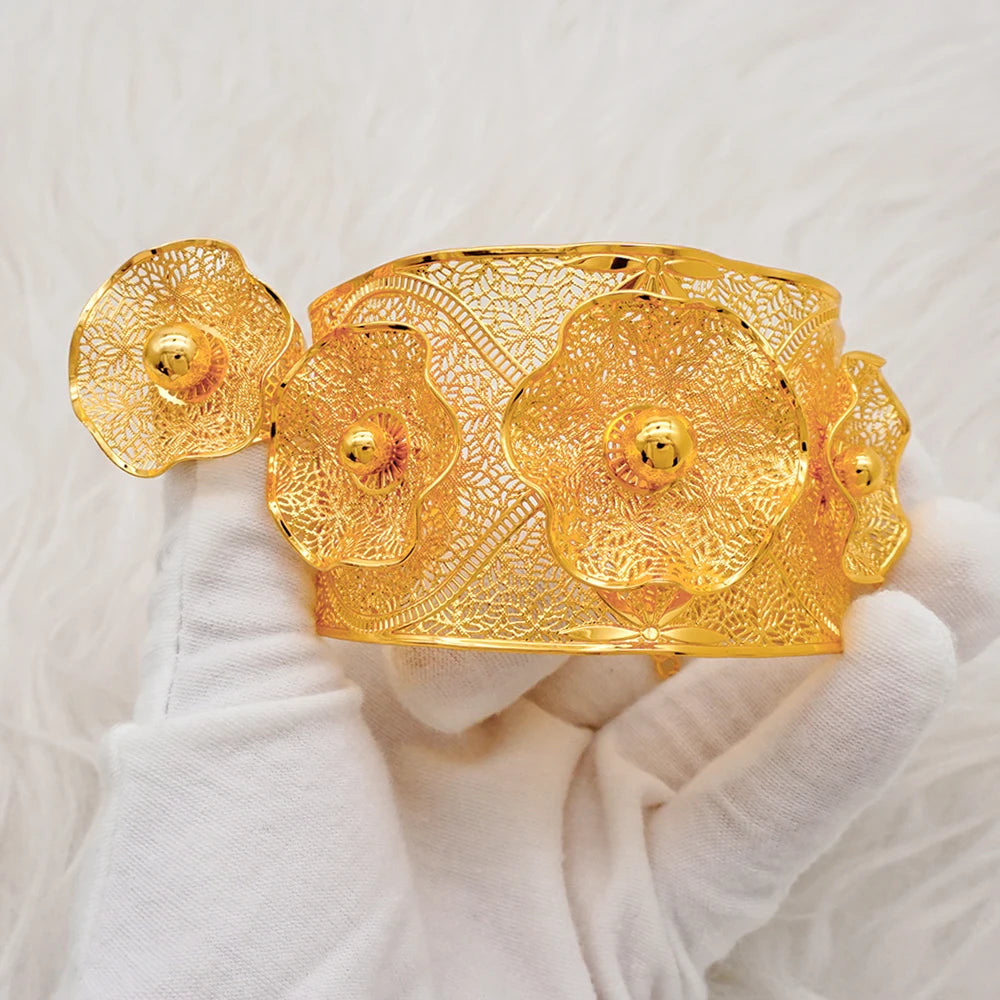Bracciale color oro Dubai con anello per donna Bracciale con polsino a catena con ciondoli Bracciale indiano Arabo Francia Regali di gioielli da sposa