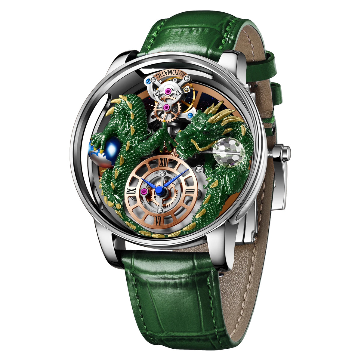 2024 PINDUCelestial Series orologio da uomo Traditionnelle Artisanat Dragon orologio al quarzo specchio curvo orologio dal Design completamente trasparente