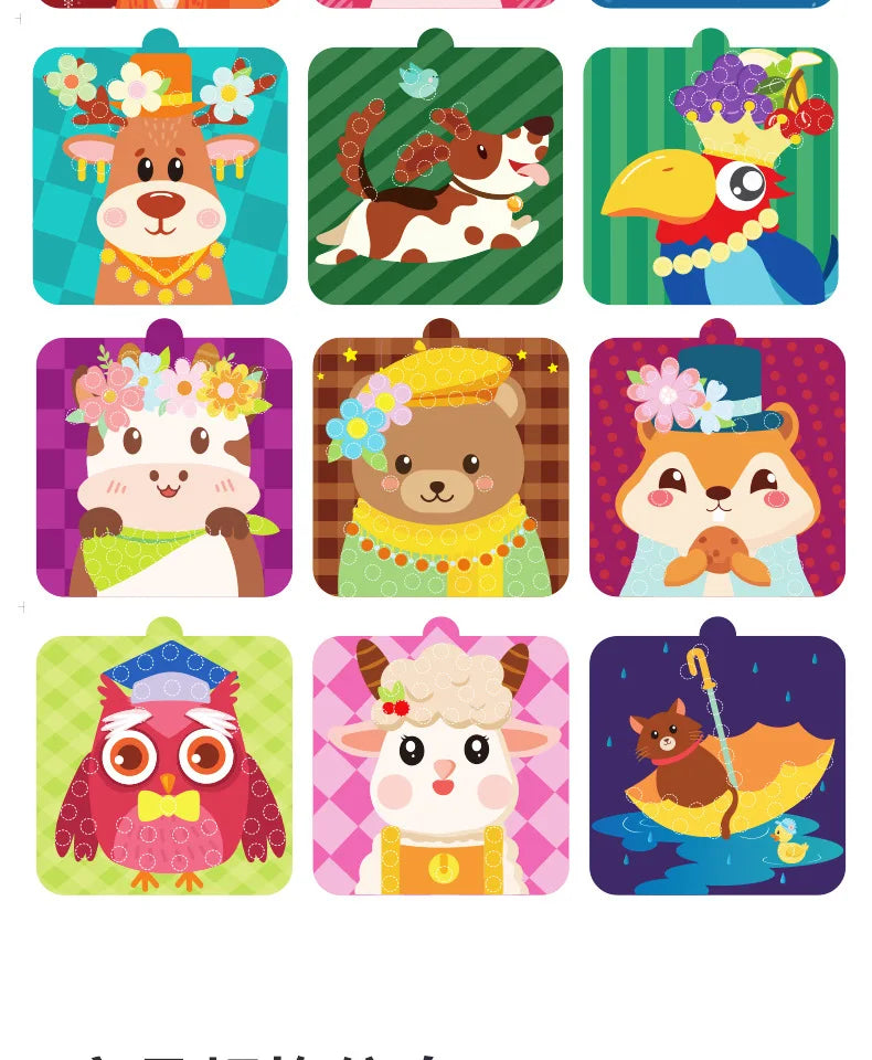 Handmade Material Children's Sticker Book Educational Early Learning Animal Pompom Art Kit Cartoon Montessori Pompom Crafts Toy