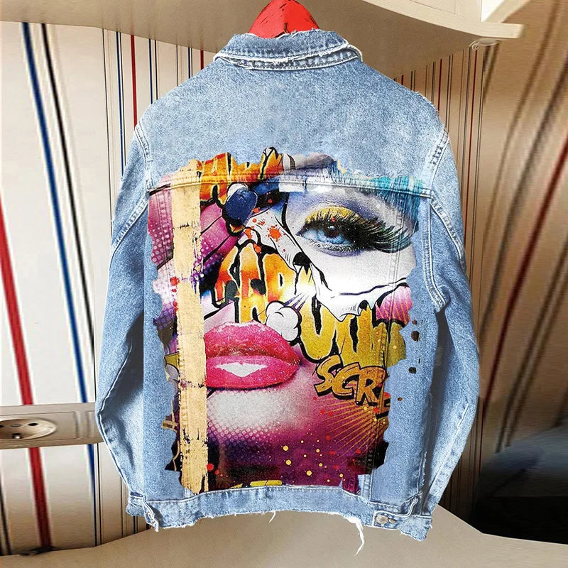Autunno vendita calda nuovo stile personalizzato stampa giacca di jeans cappotto all'ingrosso commercio estero pezzo di personalizzazione del modello