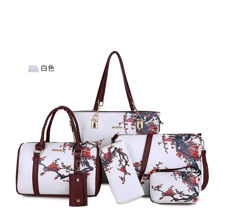 Borse a tracolla da donna con stampa floreale in stile cinese Set borsa composita pratica femminile Set da 6 pezzi marca di design Bolsa