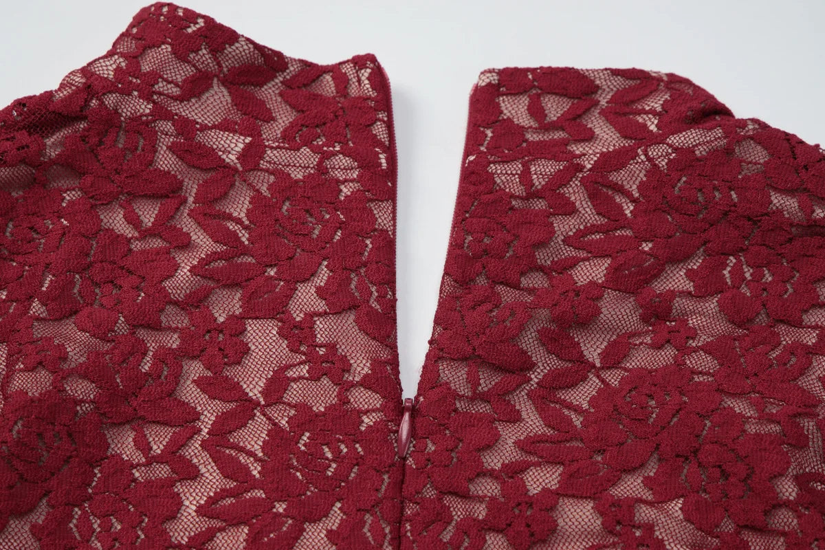 CHNMR Abito Cheongsam Sexy in Pizzo Rosso Senza Maniche, Vestito Lungo Aderente con Scollo a Goccia, Abito da Sera per Feste e Cerimonie, Abbigliamento Formale da Donna