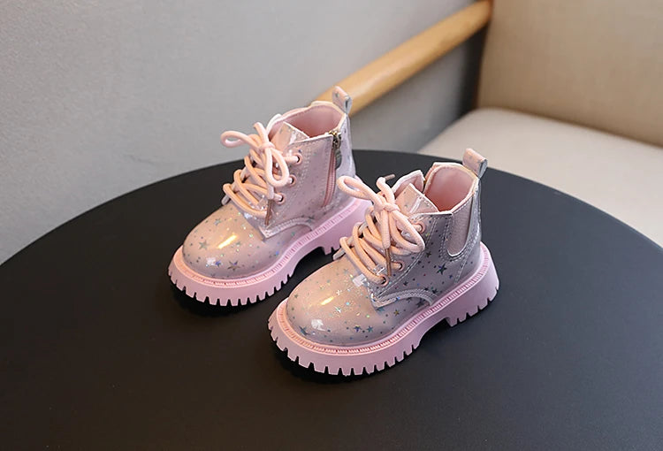 Stivali autunnali per bambini piattaforma Glimmer a stella stivali per bambini belli per il tempo libero moda Unisex alla caviglia-scarpe comode per ragazze dei ragazzi 21-30