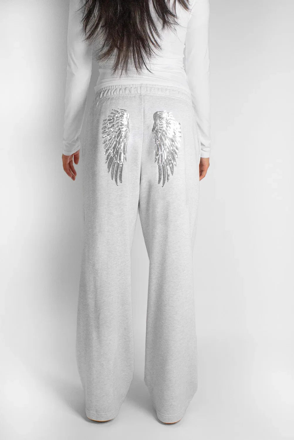 Felpe con Cappuccio da Donna con Stampa Ali d'Angelo in Paillettes, Maniche Lunghe, Tinta Unita, Stile Casual, Nuova Collezione 2025, Abbigliamento Streetwear Y2k