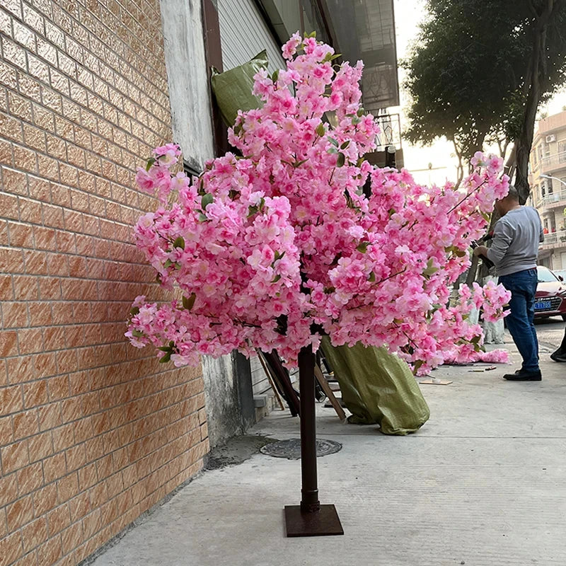 Romantic Simulation cherry tree double layer blooming cherry large plant cafe hotel shopping mall floor Decor props fake tree