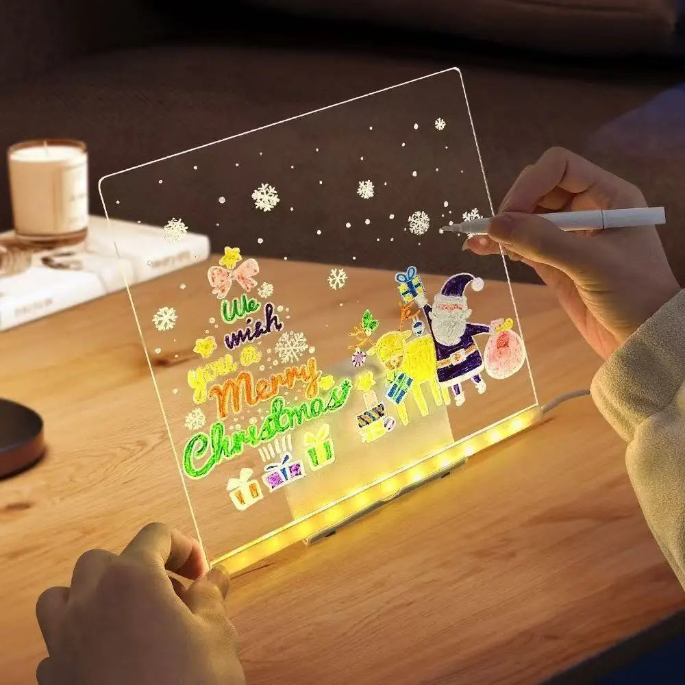 Kid Drawing Toy LED Drawing Board LED Note Board DIY Acrylic Board with Colors Pens Luminous Blackboard Wordpad with Night Light