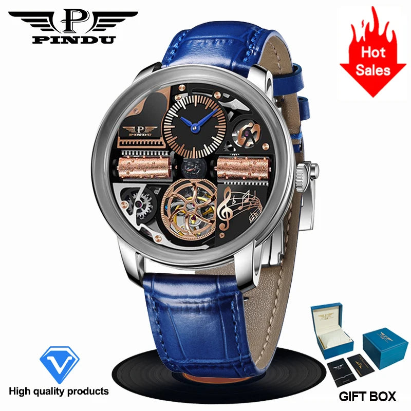 PINDU Design Nuovo Orologio Meccanico di Lusso da Uomo in Acciaio Inossidabile con Vetro Zaffiro Movimento M2791B Impermeabile 50M Automatico