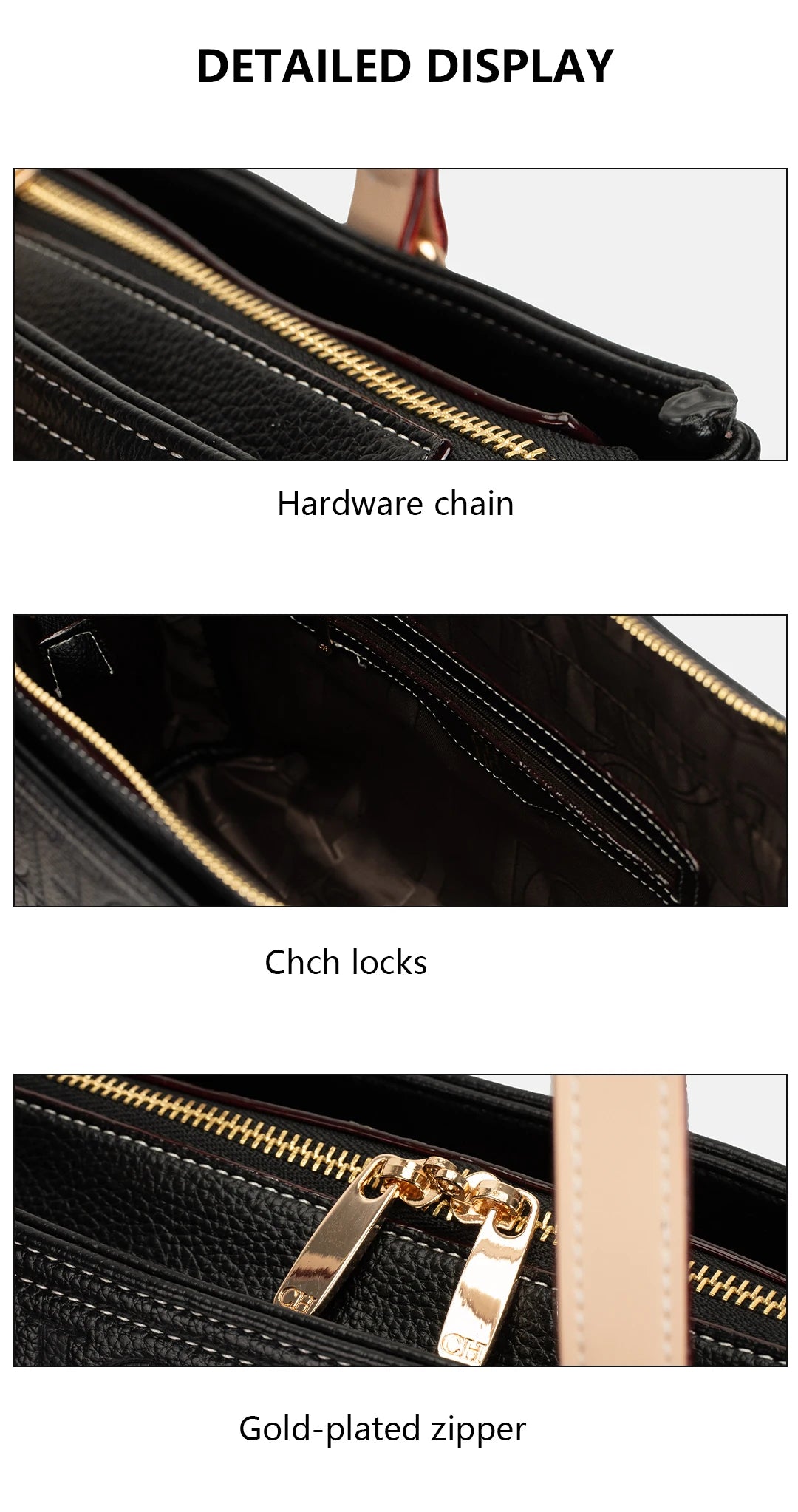 Borsa Tote da Donna CH Antiurto con Manico a Contrasto, Chiusura con Cerniera e Charm, per Lavoro, Vacanze, Shopping e Pendolarismo