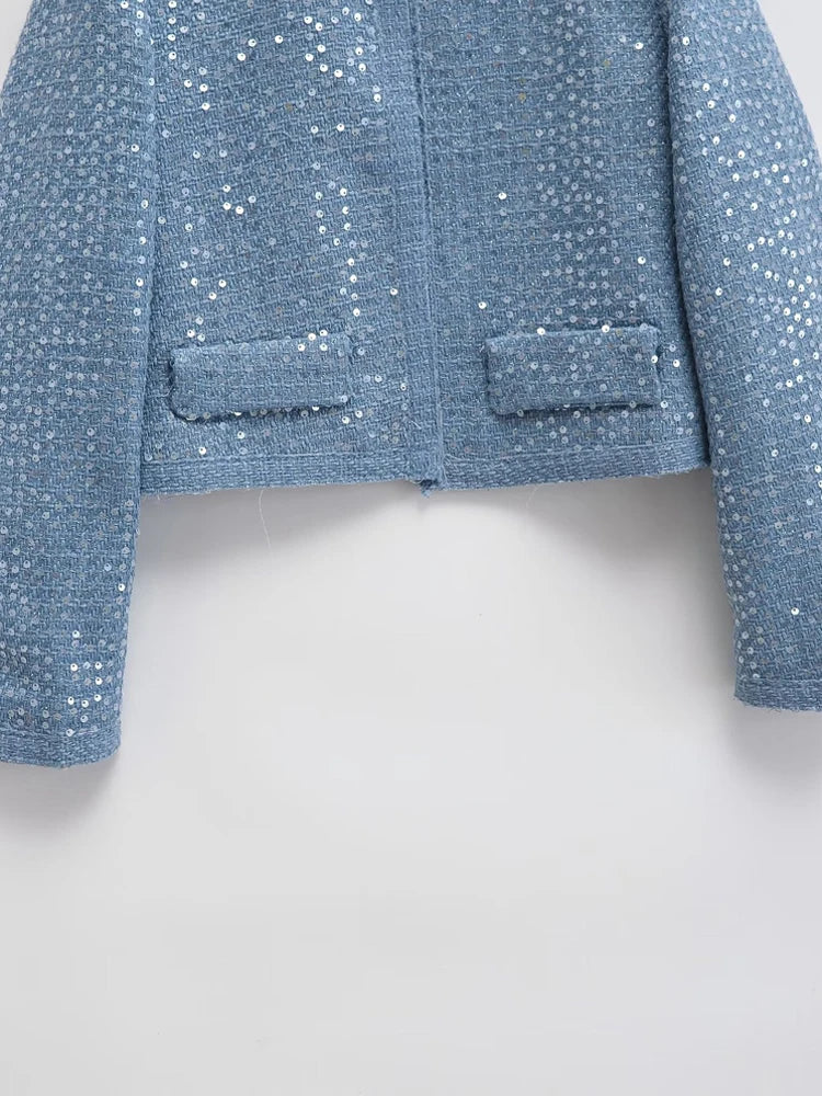 BKQU eleganti giubbotti Bomber con paillettes moda donna maniche lunghe o-collo cappotti corti 2024 autunno inverno donna capispalla High Street