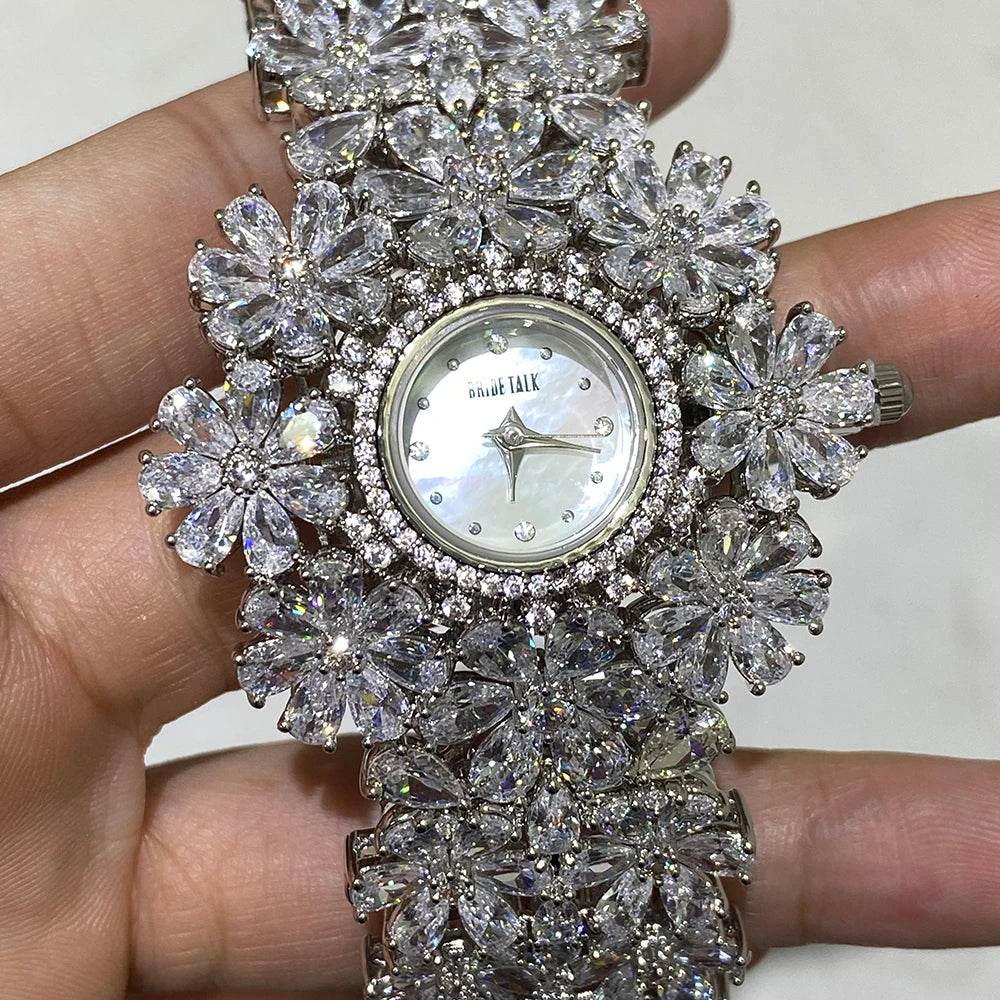 016011 Orologi di Lusso da Donna 189MM con Elementi in Zirconia Cubica, Orologio con Bracciale in Cristallo per Matrimoni e Feste, Set di Gioielli per Sposa