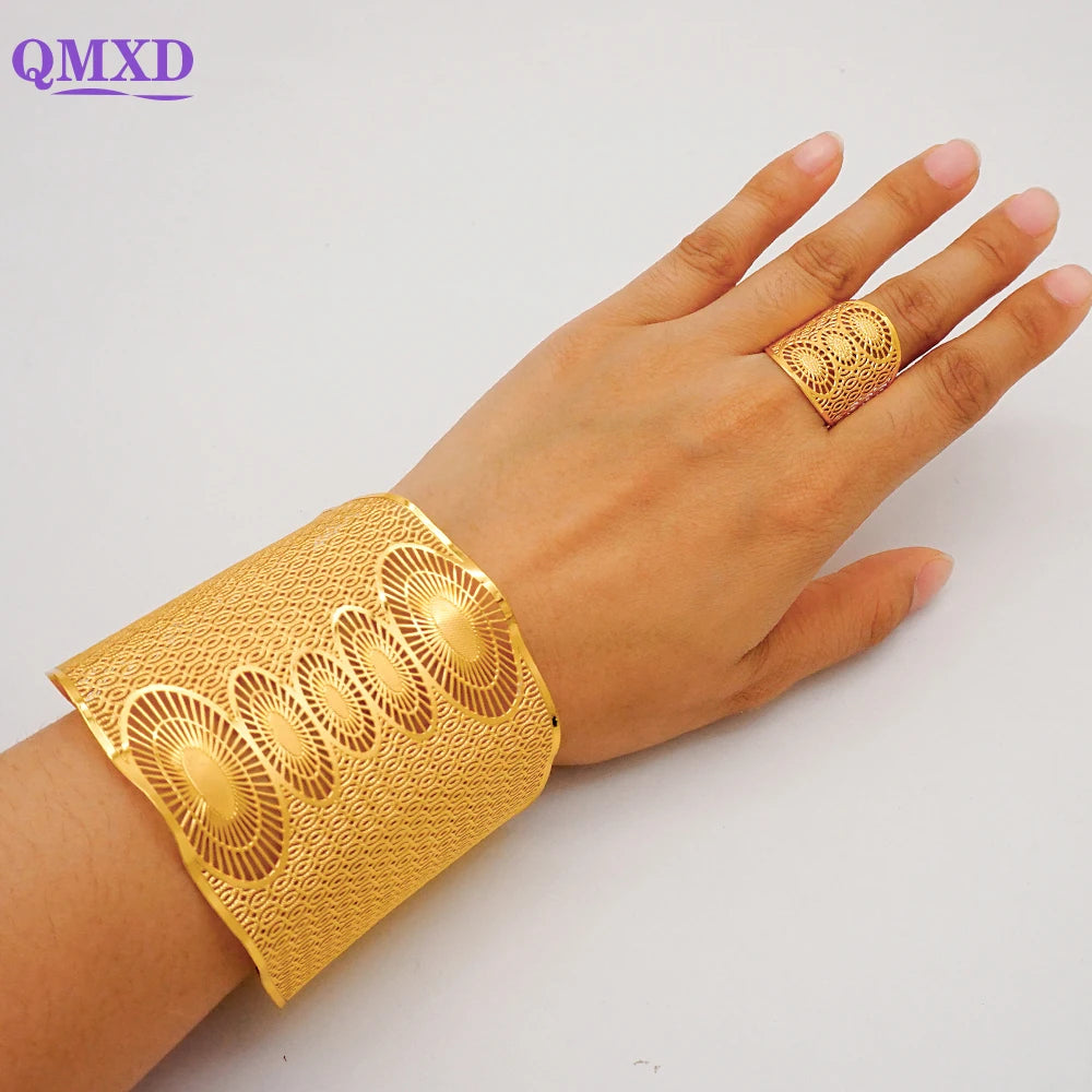 Bracciale color oro Dubai con anello per donna Bracciale con polsino a catena con ciondoli Bracciale indiano Arabo Francia Regali di gioielli da sposa