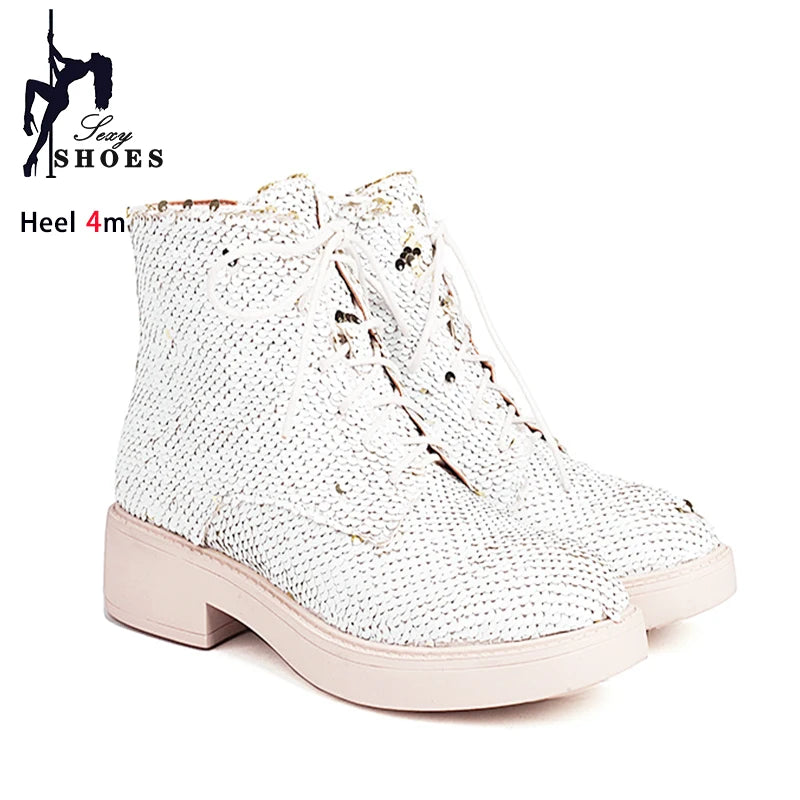 Donna Autunno Inverno Stivaletti 2024 Tendenza Comfort Casual Hip-Hop Scarpe da ballo con paillettes Club Party Donna Stivaletti stringati