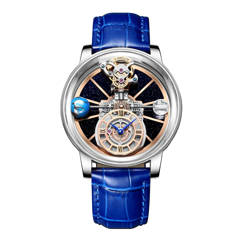 2024 HAEMMER Astronomia Orologio da uomo Custodia trasparente Design Orologio al quarzo in pelle da uomo Regolazione del tempo Jacob Relogio Impermeabile