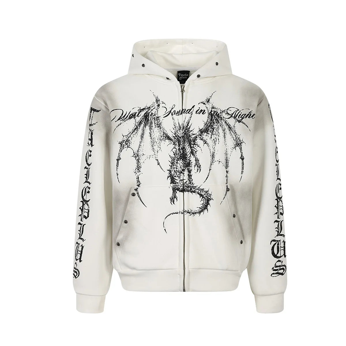 Felpa con Cappuccio Gotica Unisex con Zip, Effetto Lavato e Borchie, Cardigan con Finitura Spray, Top