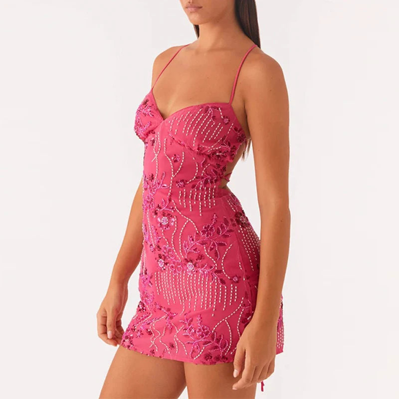 Piuma Paillettes Partywear Mini Abiti da donna Elegante maglia trasparente con paillettes Abito femminile a maniche lunghe 2024 New Club Abiti da sera