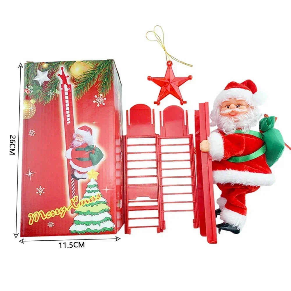 Electric Santa Claus Climbing Ladder Music Doll, Christmas Tree Hanging Ornaments, Decoration for Home, Navidad New Year Gift