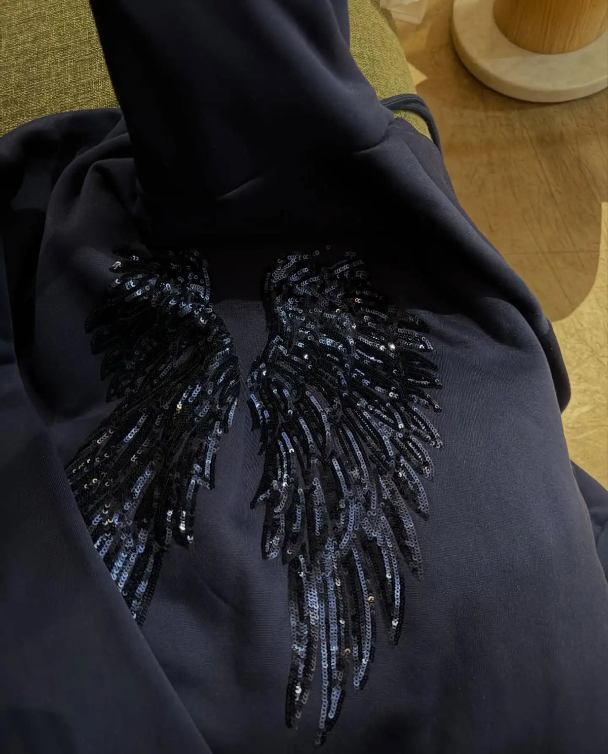 Felpa con cappuccio ricamata con ali con paillettes gotiche Pullover a maniche lunghe larghi oversize da donna Felpe Y2k slim retrò Top vestiti