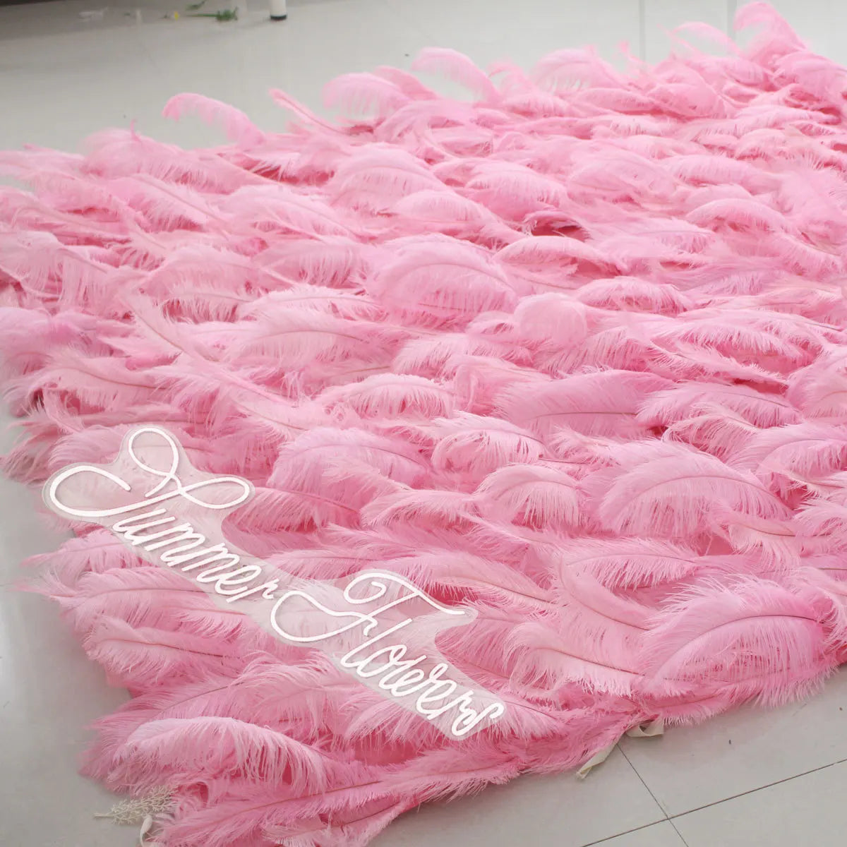New 5D pink Feather Fabric Flower Wall Wedding Backdrop Decor Cloth Green Plants Wall Birthday Party Event Props Window Display