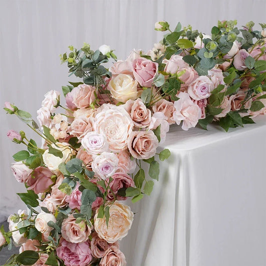 Artificial Rose Peony Green Plant Floral Wedding Decoration Flower Row Table Runner Arrangement Party Stage Decor Sofa Props