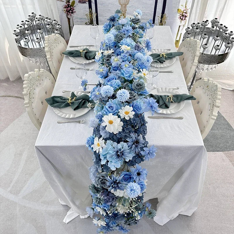 5D Luxury Artificial Flowers Wedding Decoration Table Long Runner Flower Row Floral Backdrop Arrangement Wall Arch Decor Props