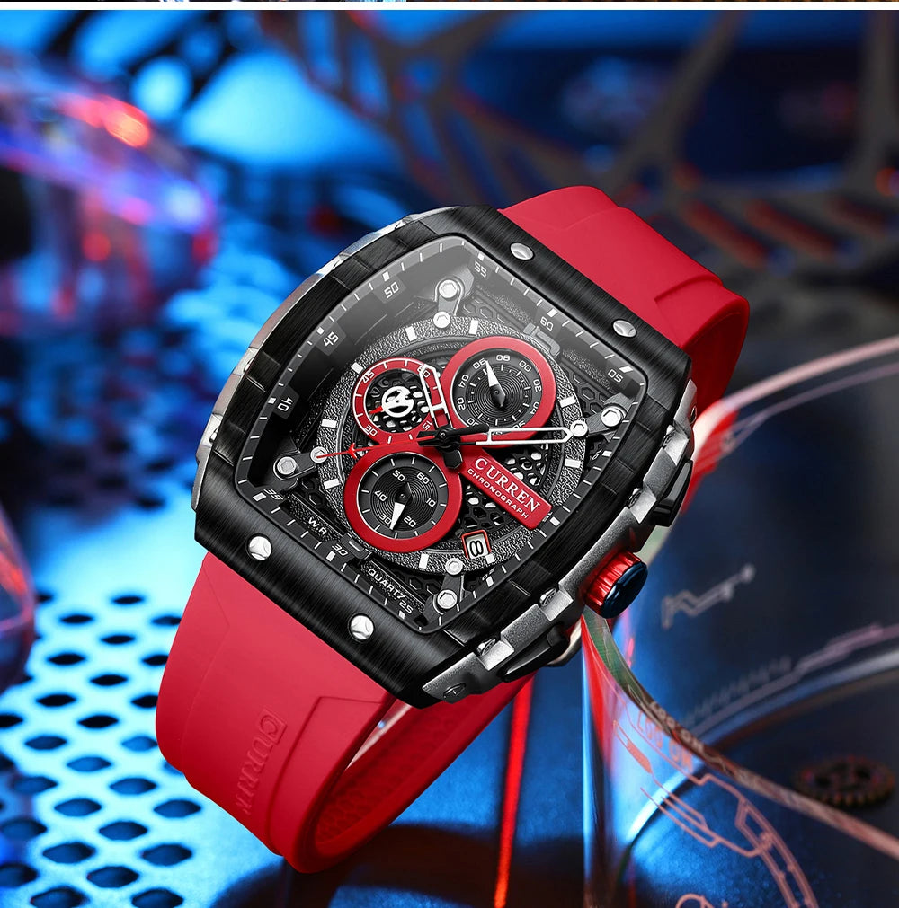 CURREN Orologi da uomo delle migliori marche Orologio da polso al quarzo quadrato di lusso Orologio cronografo luminoso impermeabile per uomo Orologio con data