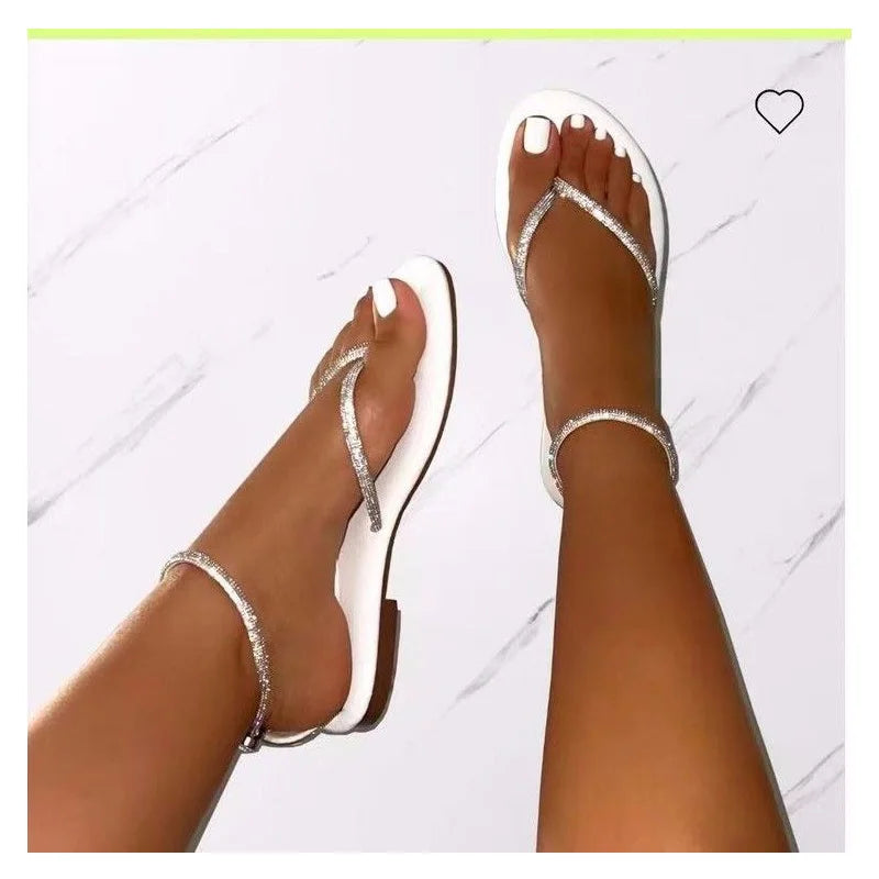 Sandali infradito da donna con strass, stile europeo e americano, punta tonda, sexy, aperti, da spiaggia, casual, estivi