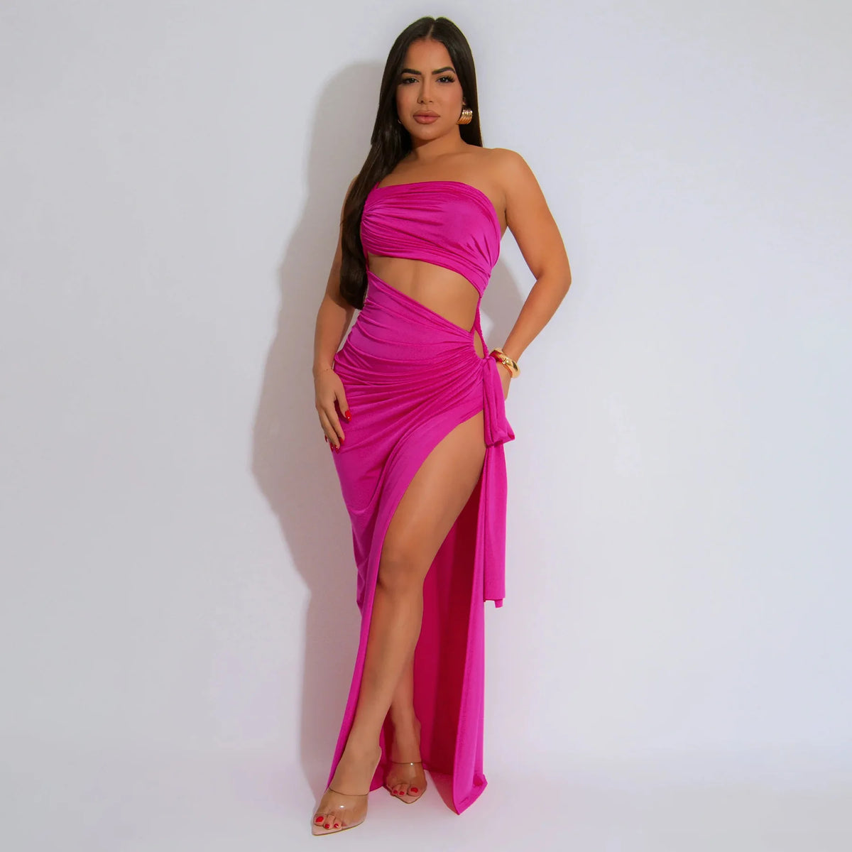 CM.YAYA Donne Senza Maniche Scava Fuori Senza Spalline Aderente Midi Lungo Maxi Vestito 2025 Estate Backless Abiti Da Festa Sexy Abiti