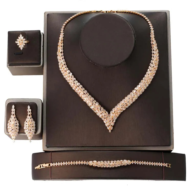 HADIYANA Set di gioielli donna lussuoso abito elegante accessori per gioielli BN8786 ornamento da sposa di lusso con zirconi cubici