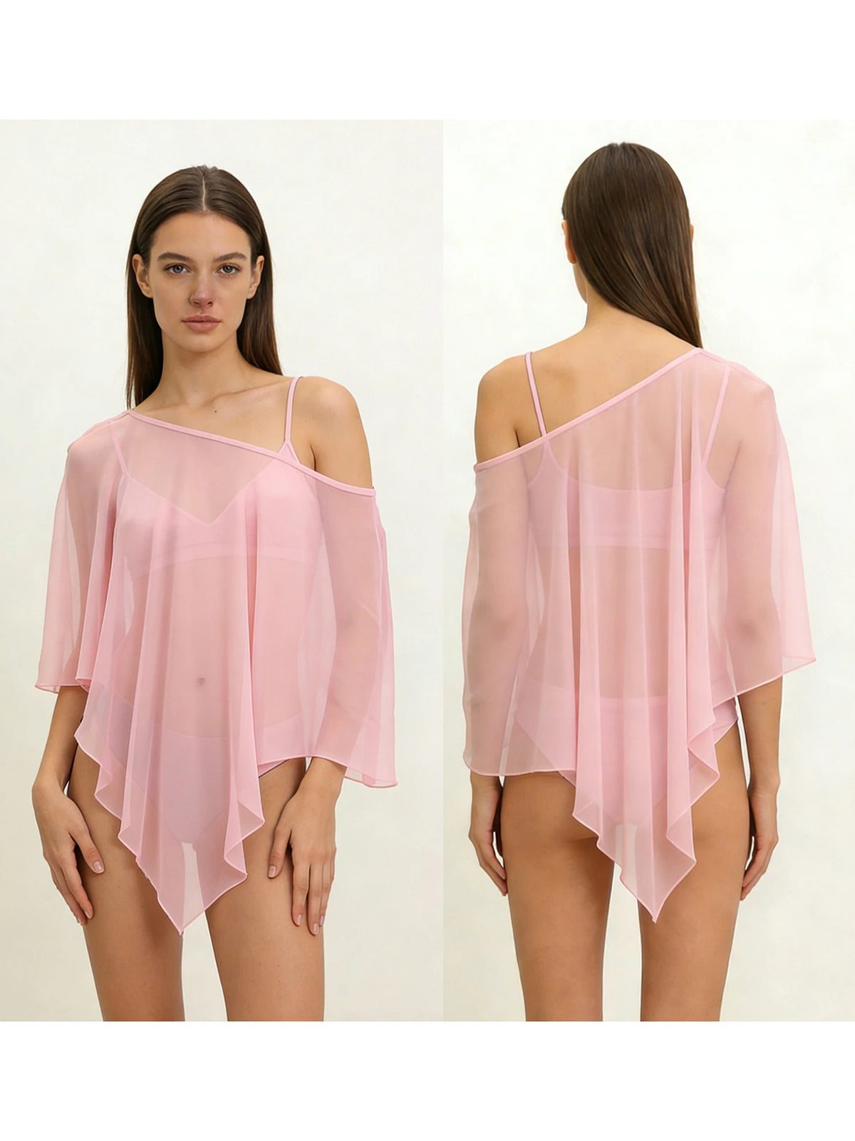 Poncho Trasparente per Donne, Scialle Asimmetrico in Rete, Mantella in Chiffon Trasparente, Copricostume per Abiti da Sera e Matrimoni