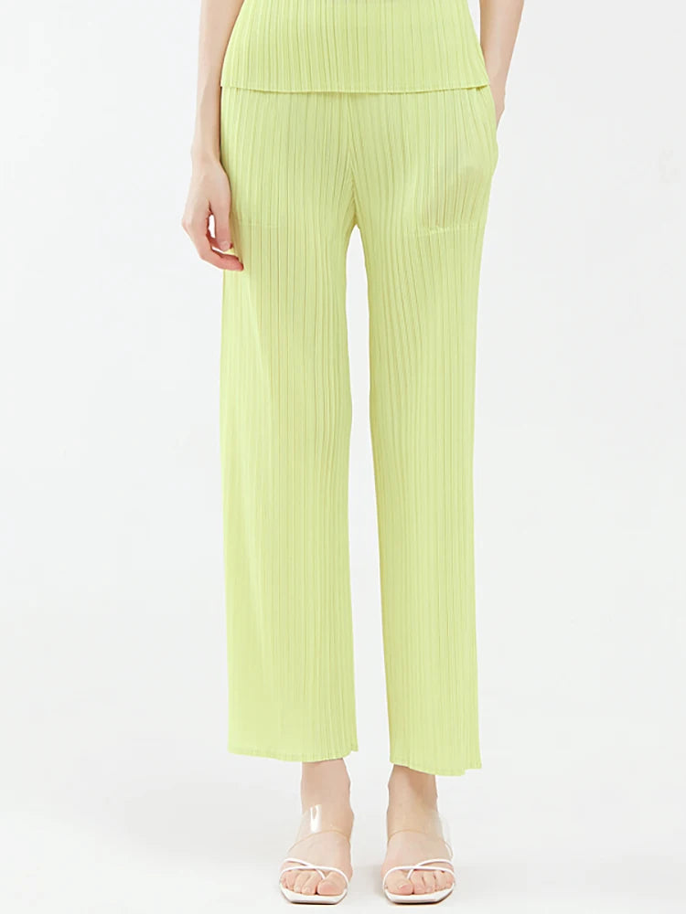 Pantaloni a vita alta a pieghe dritti larghi classici di design Miyake eleganti casual da donna primavera estate autunno disponibili