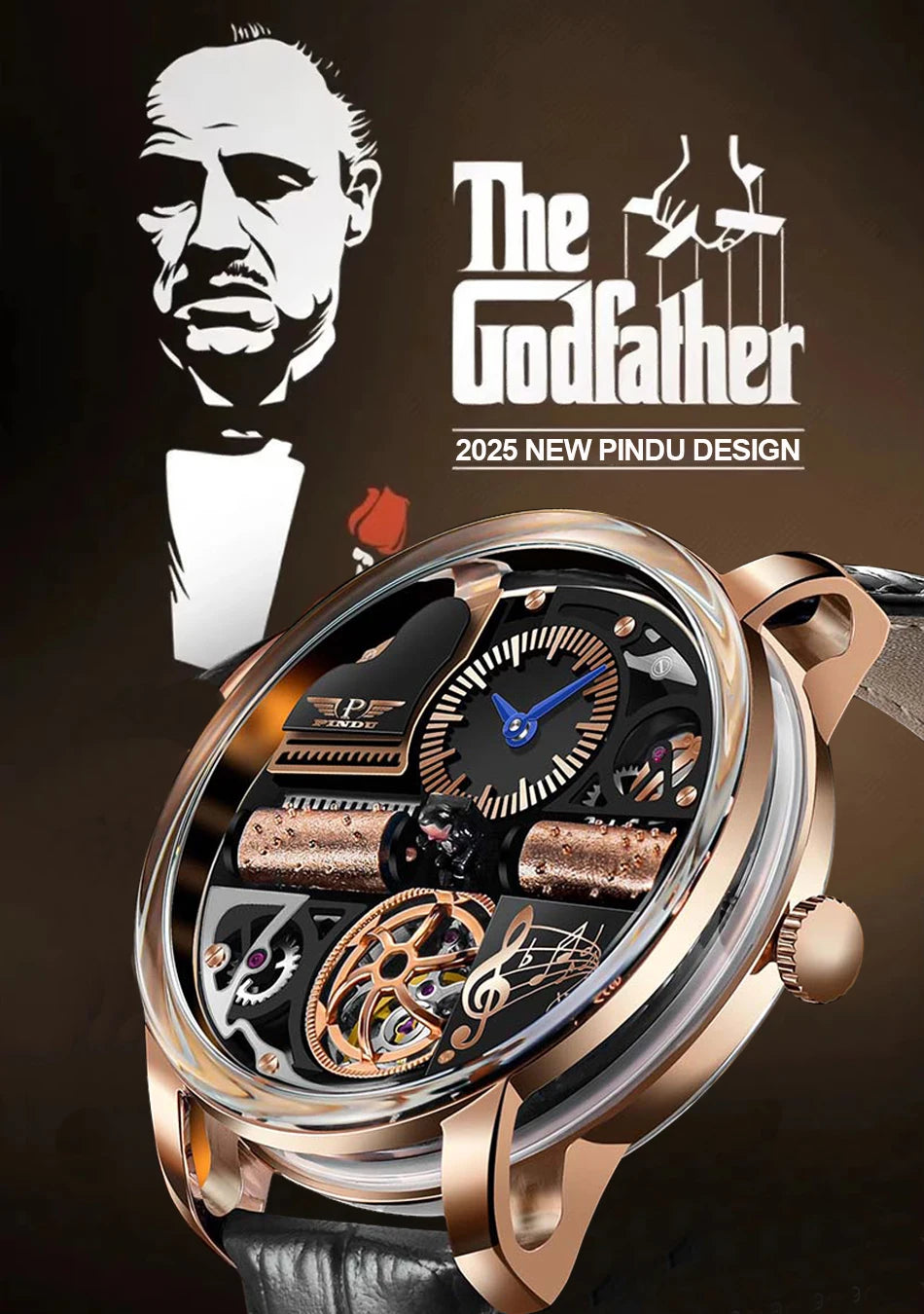 PINDU Design Nuovo Orologio Meccanico di Lusso da Uomo in Acciaio Inossidabile con Vetro Zaffiro Movimento M2791B Impermeabile 50M Automatico