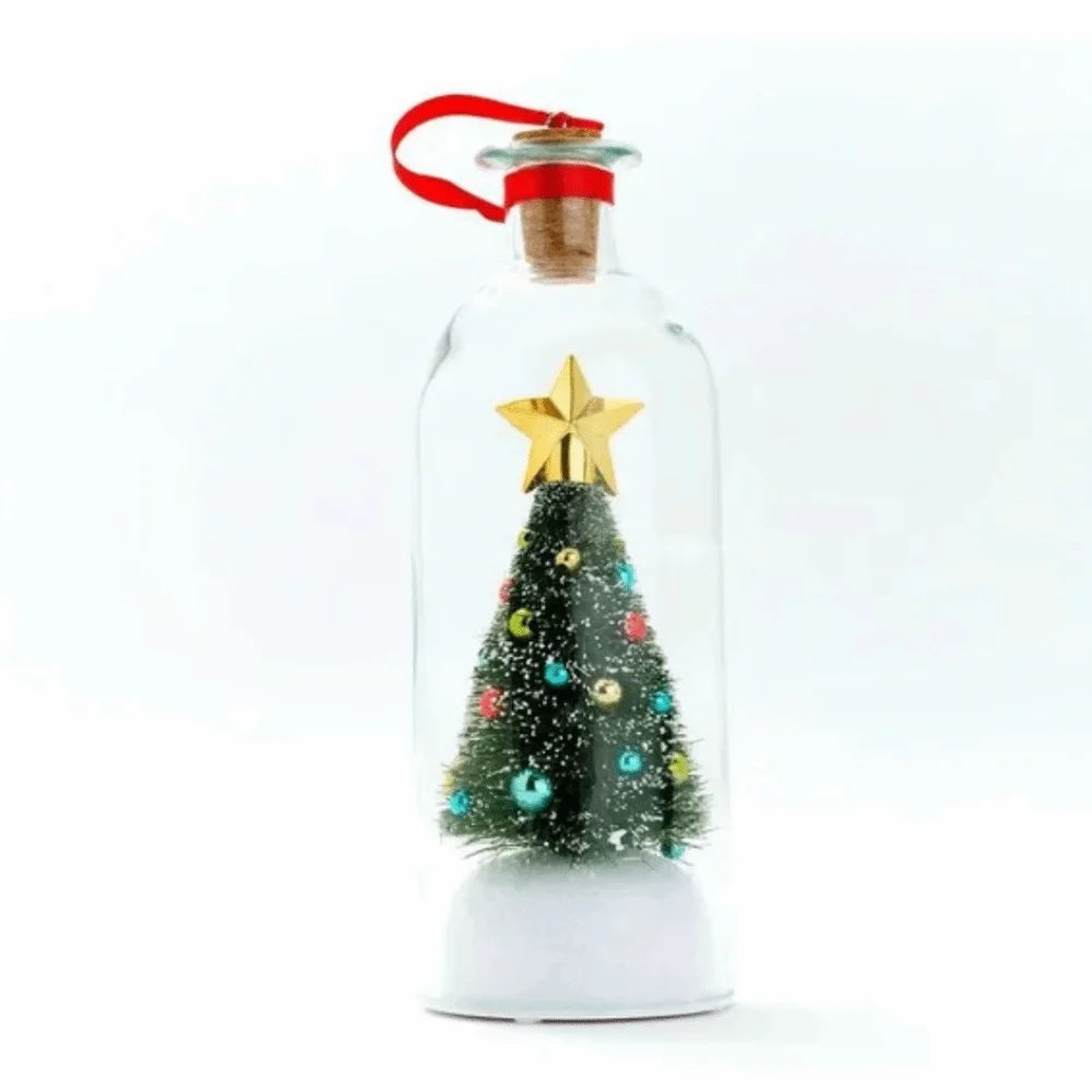 Recordable Christmas Tree Message Bottle Xmas Holiday Keepsake Christmas Props Snowy Scene in Nostalgic Bottle