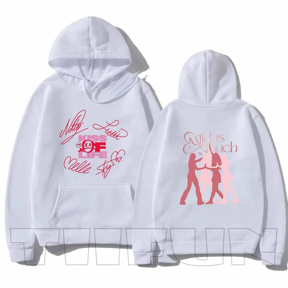 2025 Kiss Of Life Midas Touch Felpe con cappuccio retrò Moda Streetwear Pullover con cappuccio Grafica Sportwear Felpe casual Top