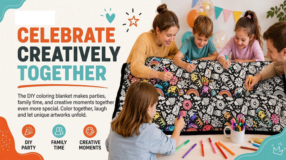 DIY Coloring Blanket Washable Reusable Fleece Throw Color Your Own Blanket Set with 24 Markers Kids Arts Crafts Gift