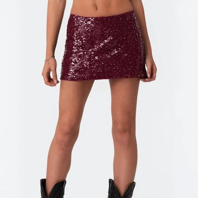Minigonna corta scintillante a vita alta Gonna a tubino con paillettes Donne sexy Elegante tinta unita Cocktail Club Party Gonne Streetwear
