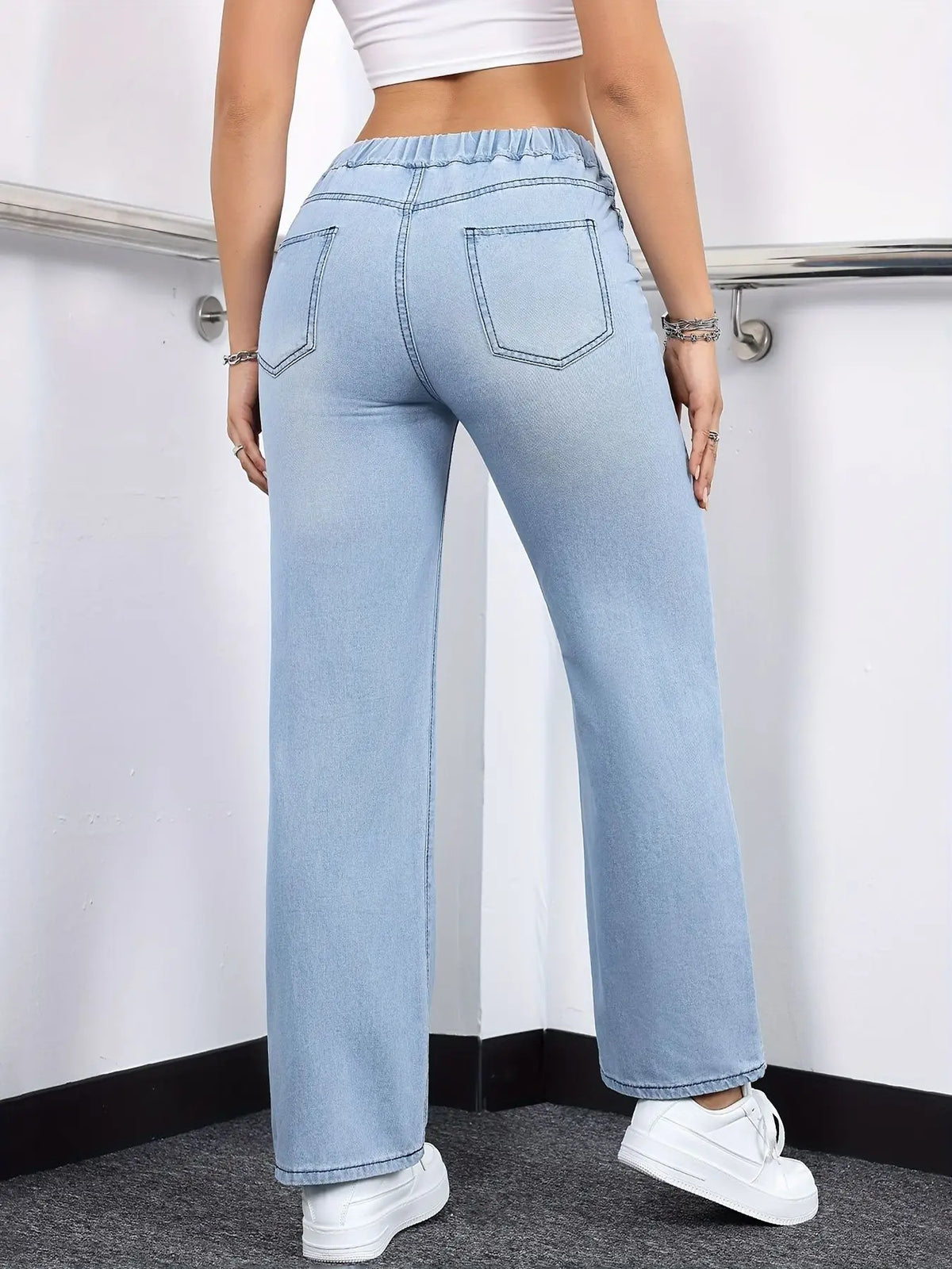 Jeans da donna di lusso alla moda 2026, casual, lavati, con coulisse, elasticizzati, a gamba dritta, stile Y2K streetwear, abbinabili a tutti gli outfit quotidiani