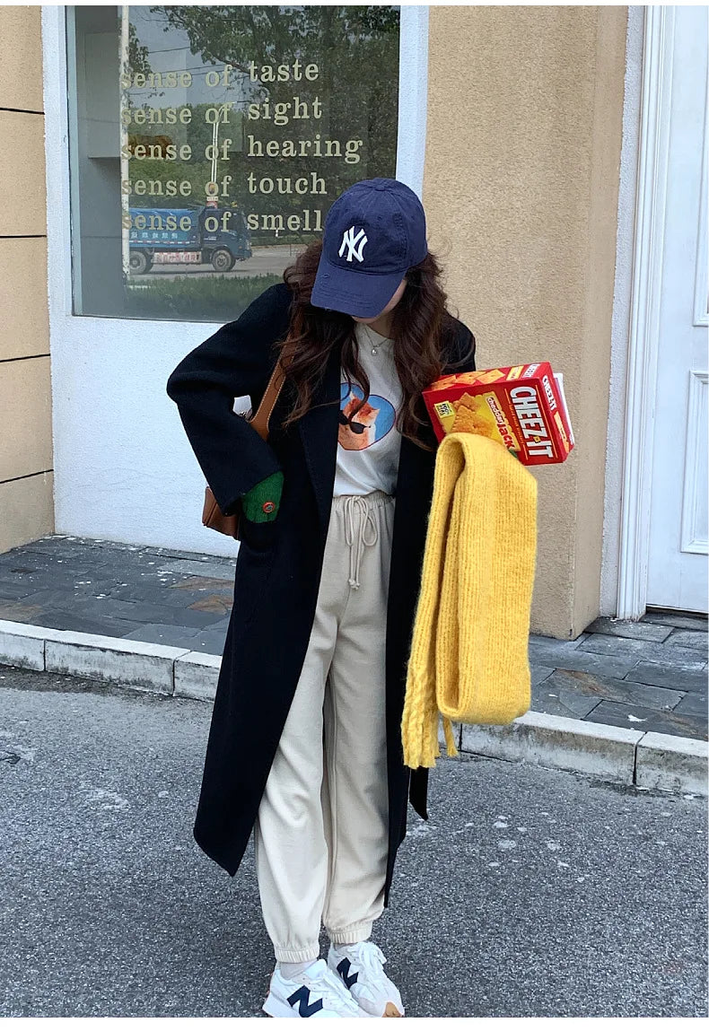2024 Donne di Inverno di Lusso Fatti A Mano Cappotti di Lana Double Face 100% X-Lunghi Cappotti di Design Coreano Delle Donne Della Tuta Sportiva Cappotti Rosa