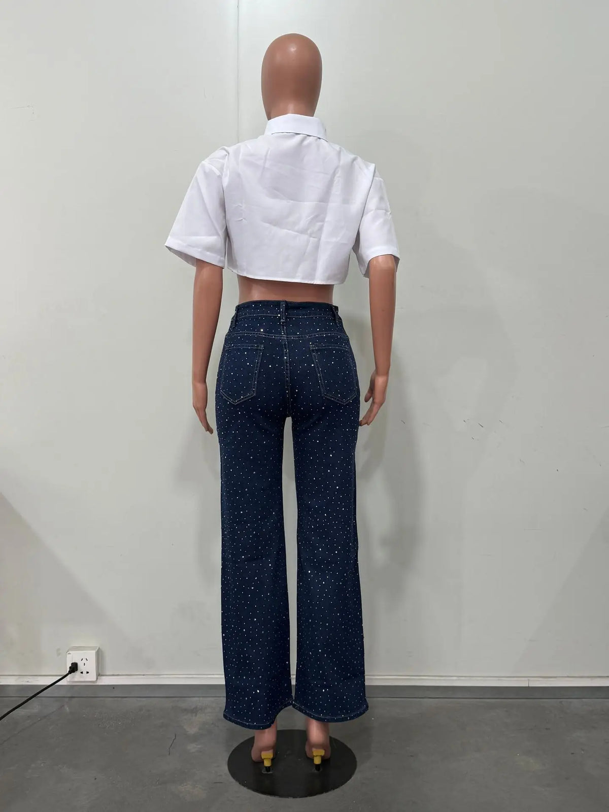 Pantaloni jeans con strass lucidi Pantaloni dritti in denim con diamanti da donna sexy a vita alta eleganti da night club