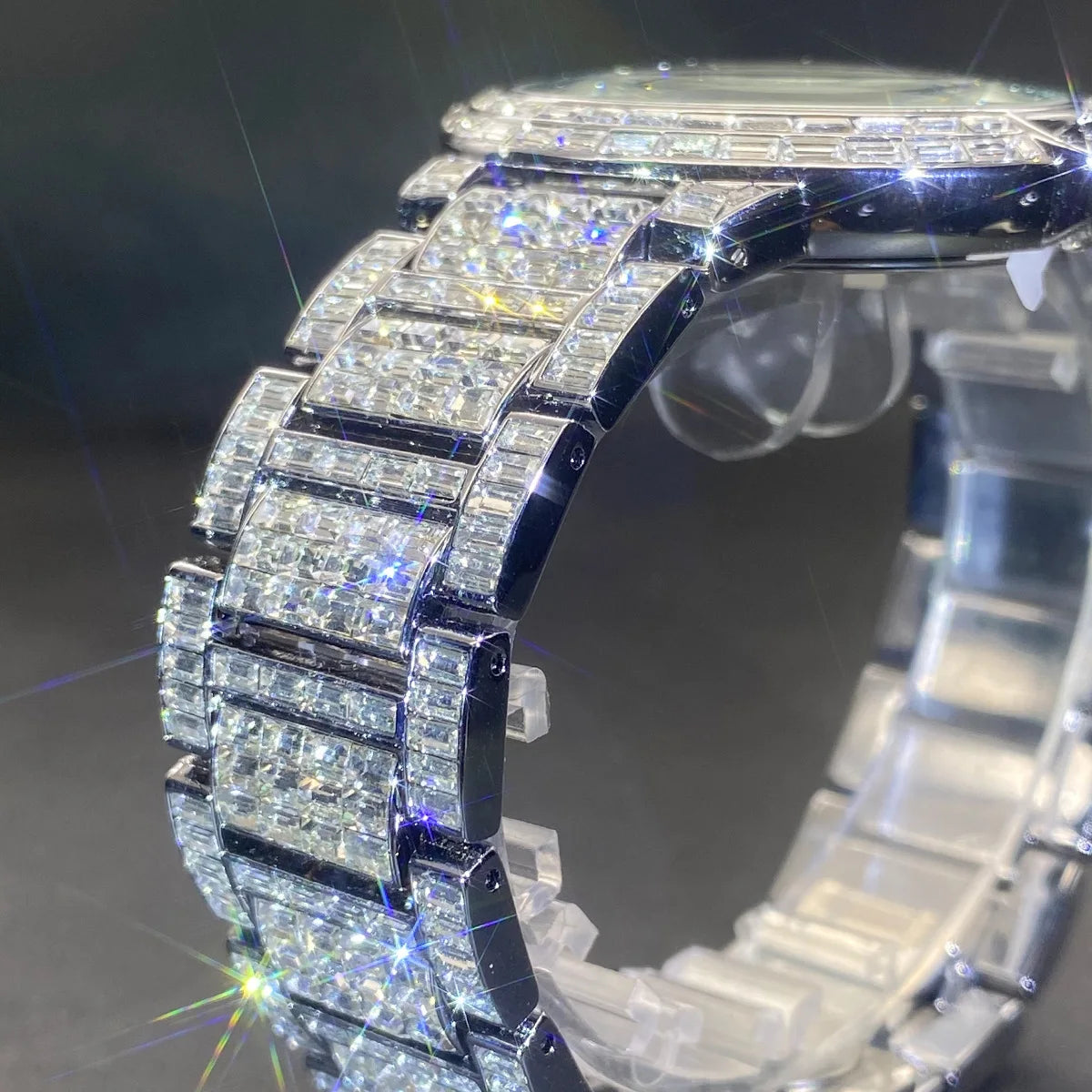 PLADEN Orologio di Lusso Quadrato con Diamanti Incastonati, Cinturino in Acciaio Lucido e Confezione Regalo, Impermeabile, Orologio da Uomo Stile Hip-Hop