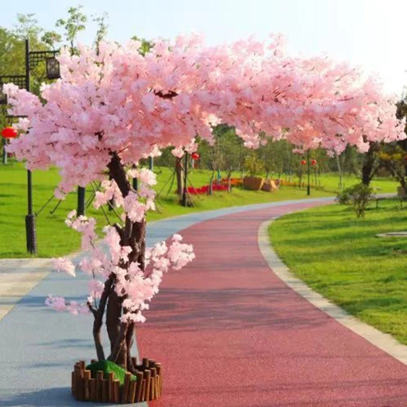 Romantic Simulation cherry tree double layer blooming cherry large plant cafe hotel shopping mall floor Decor props fake tree